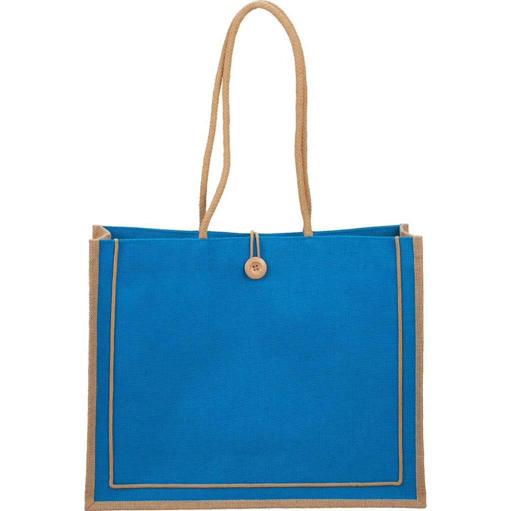 Bullet Process Blue Jute Button Tote