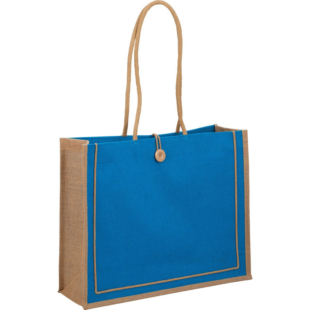 Bullet Process Blue Jute Button Tote