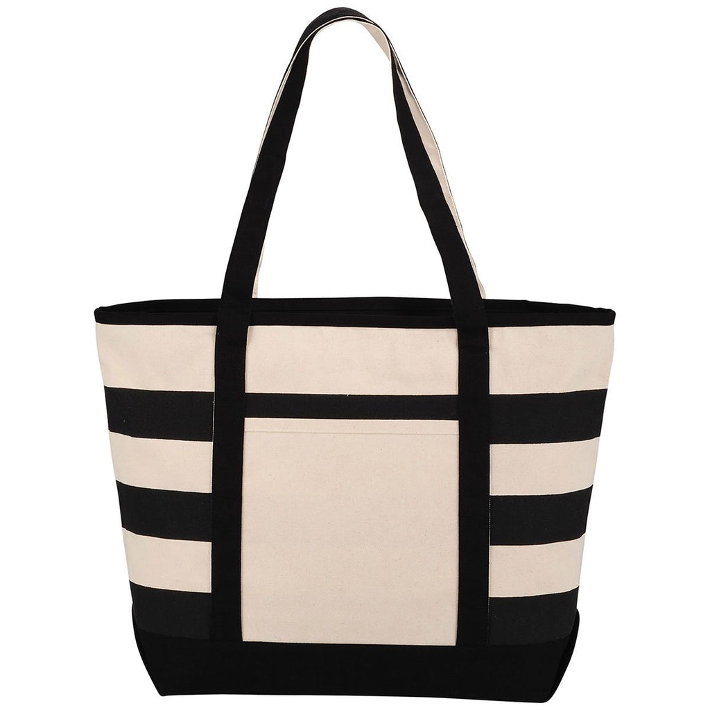 Bullet Black Zippered Stripe 10oz Cotton Canvas Tote