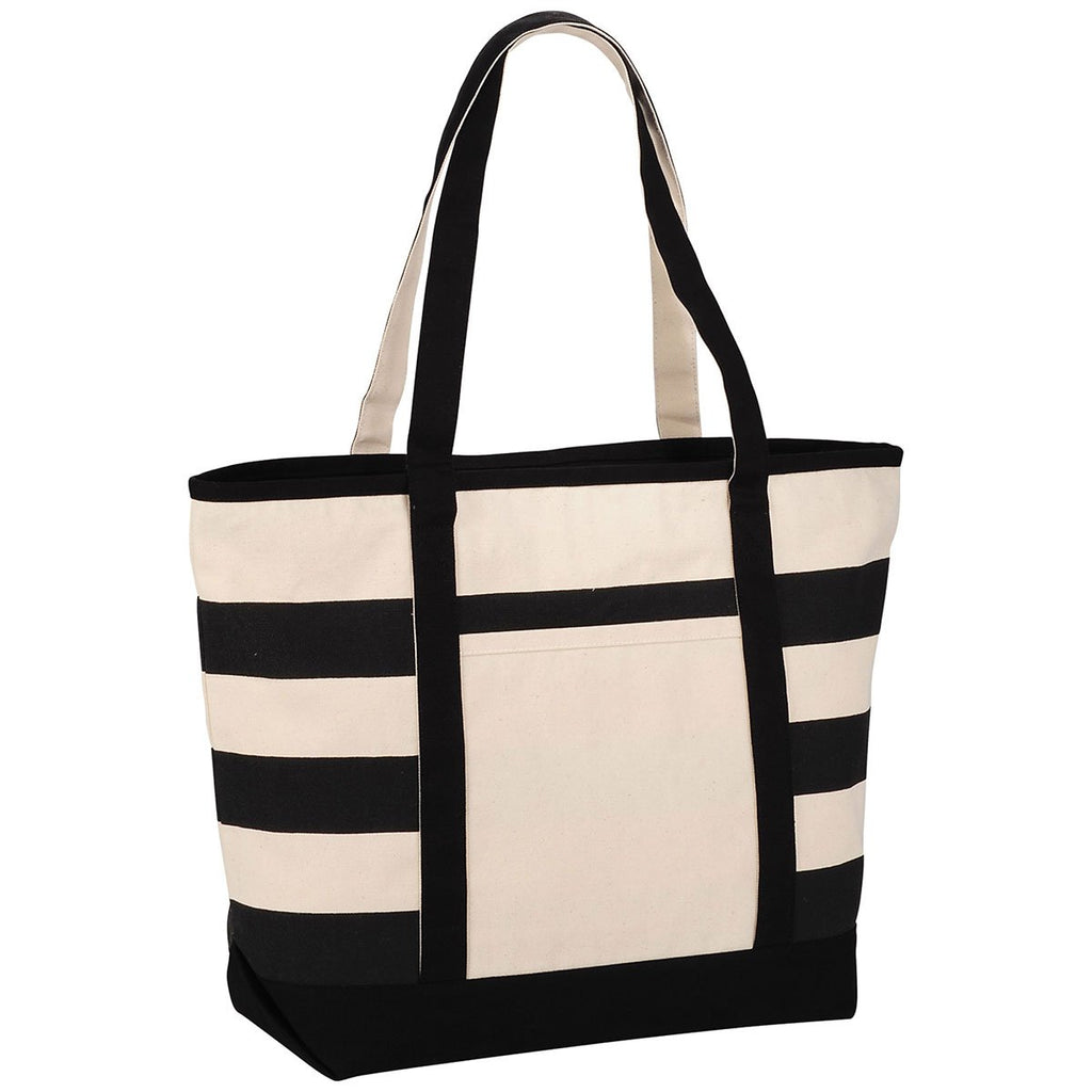 Bullet Black Zippered Stripe 10oz Cotton Canvas Tote