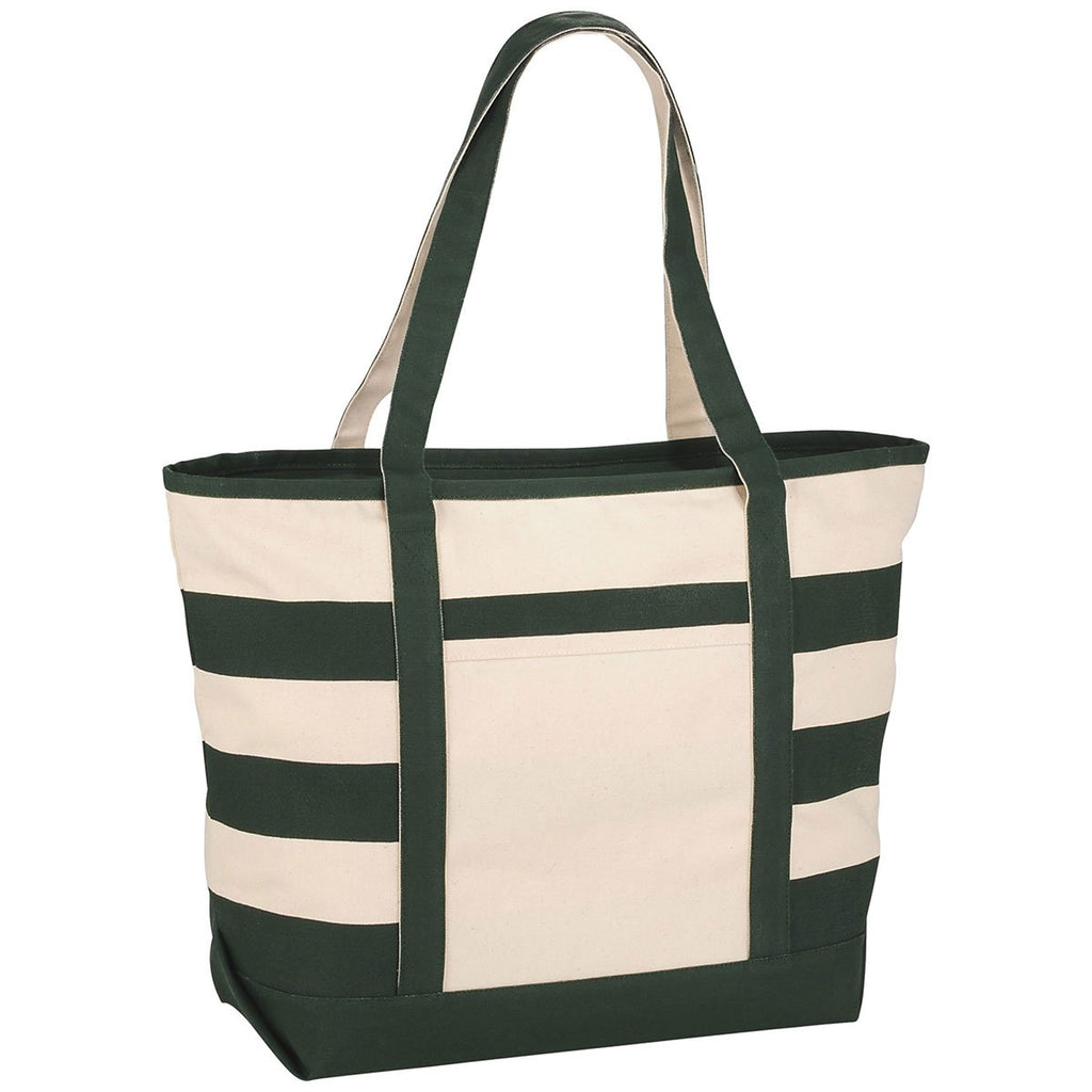 Bullet Hunter Green Zippered Stripe 10oz Cotton Canvas Tote