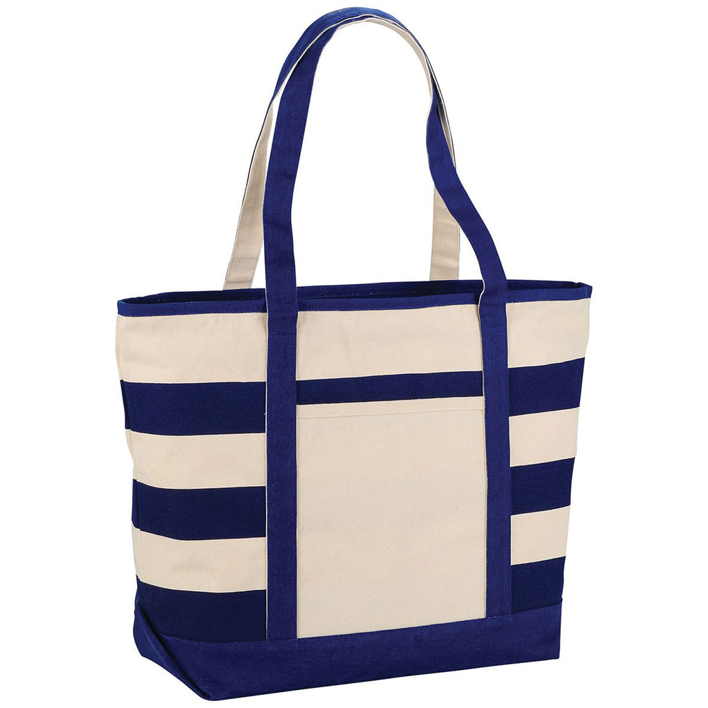 Bullet Royal Blue Zippered Stripe 10oz Cotton Canvas Tote