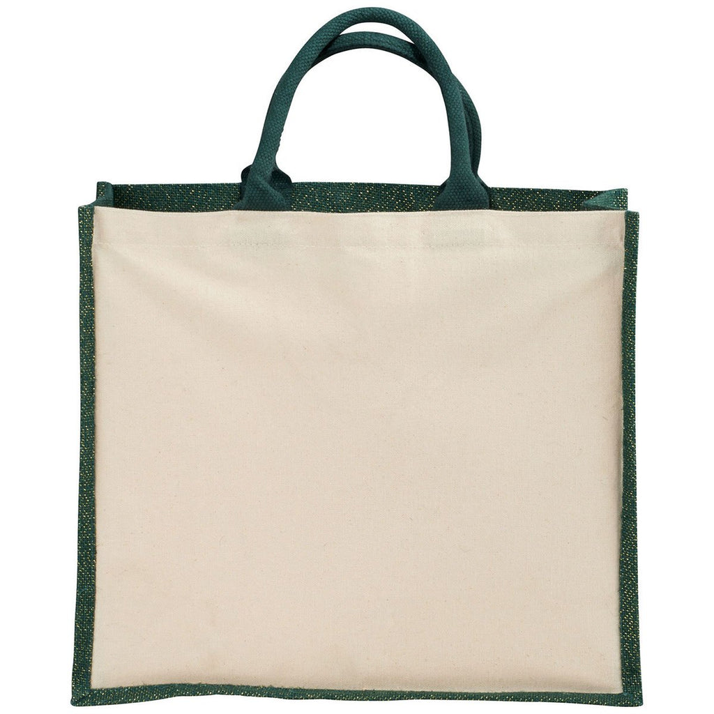 Bullet Hunter Green Metallic Jute Cotton Canvas Shopper Tote