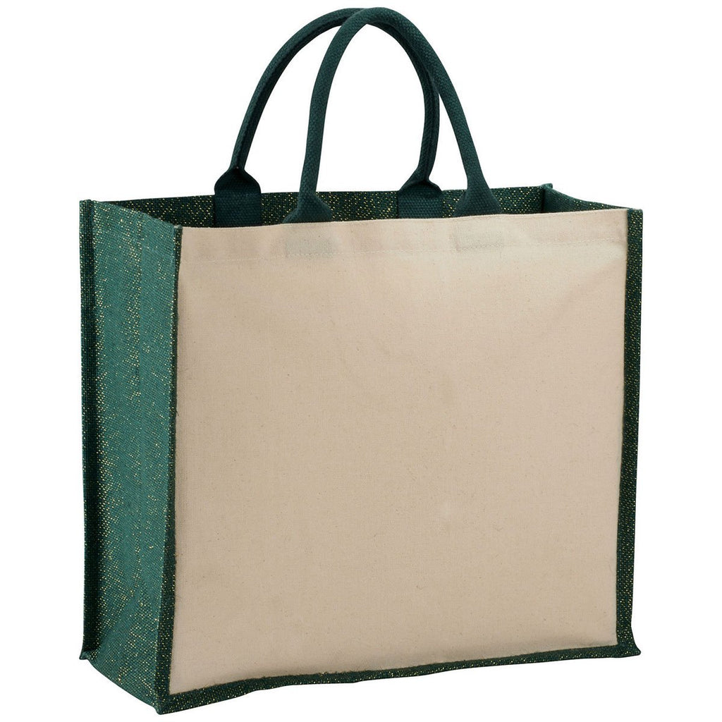 Bullet Hunter Green Metallic Jute Cotton Canvas Shopper Tote
