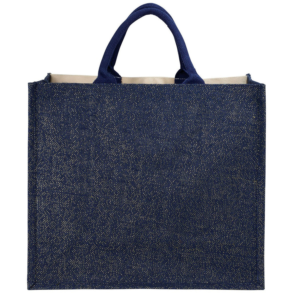 Bullet Navy Blue Metallic Jute Cotton Canvas Shopper Tote