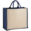 Bullet Navy Blue Metallic Jute Cotton Canvas Shopper Tote