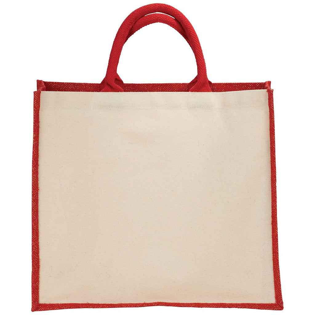 Bullet Red Metallic Jute Cotton Canvas Shopper Tote