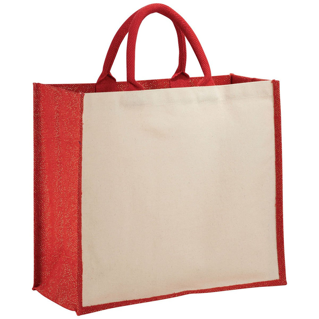 Bullet Red Metallic Jute Cotton Canvas Shopper Tote