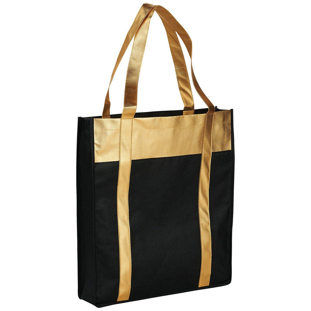 Bullet Black with Gold Trim Metallic Non-Woven Shopper Tote