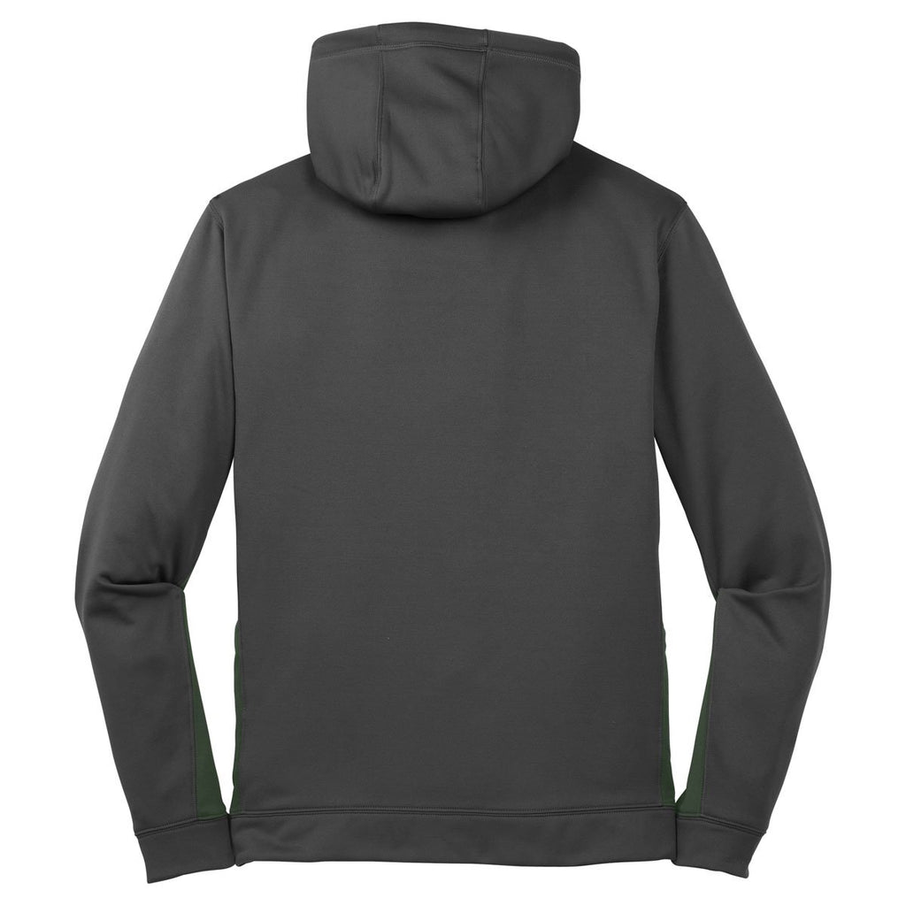 Sport-Tek Men's Dark Smoke Grey/ Forest Green Sport-Wick Fleece Colorblock Hooded Pullover