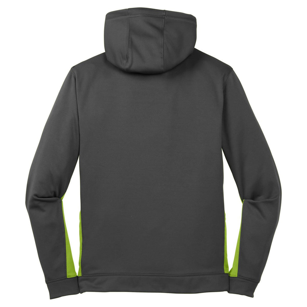 Sport-Tek Men's Dark Smoke Grey/ Lime Shock Sport-Wick Fleece Colorblock Hooded Pullover