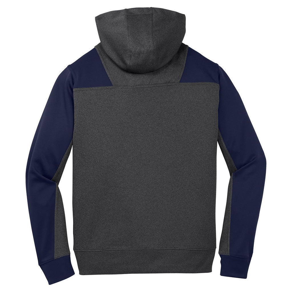 Sport-Tek Men's Graphite Heather/True Navy Tech Fleece Colorblock 1/4-Zip Hooded Sweatshirt