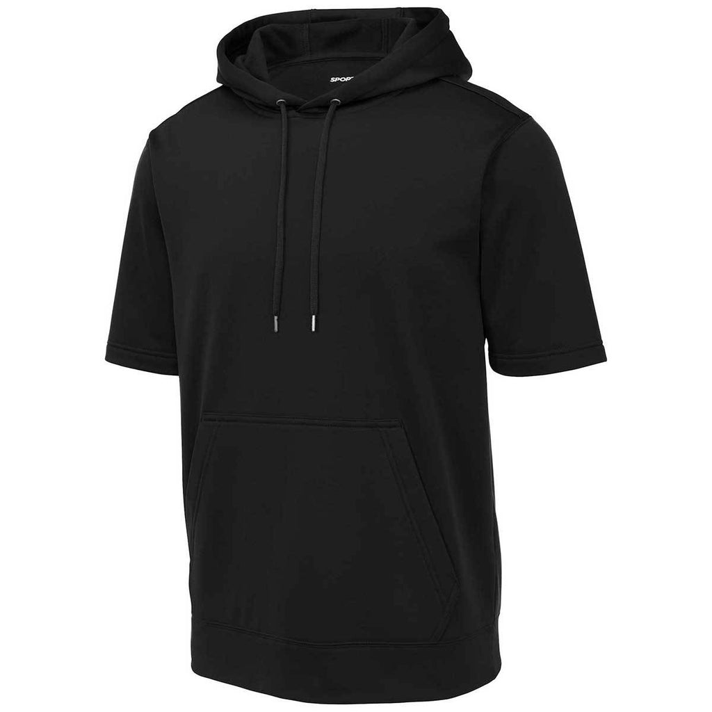 Sport-Tek Men's Black Sport-Wick Fleece Short Sleeve Pullover Hoodie