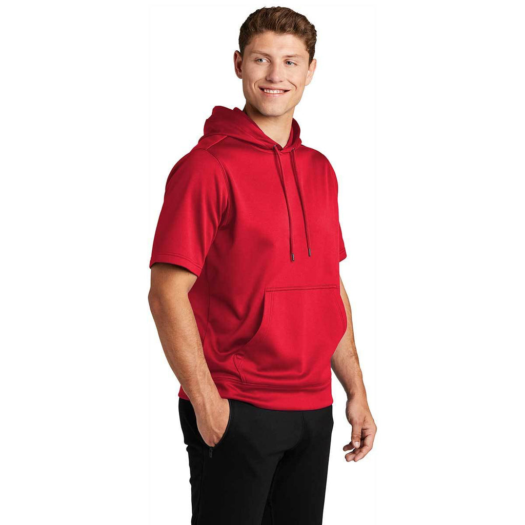 Sport-Tek Men's Deep Red Sport-Wick Fleece Short Sleeve Pullover Hoodie