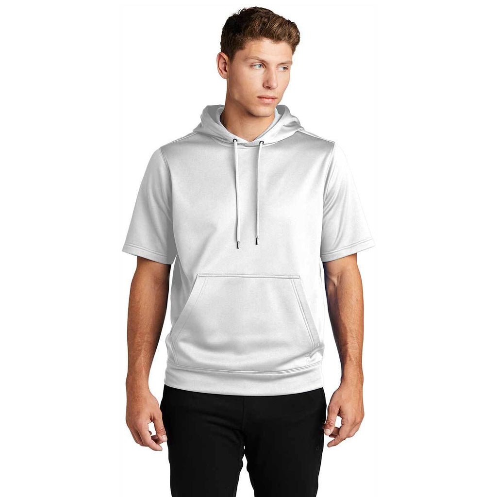 Sport-Tek Men's White Sport-Wick Fleece Short Sleeve Pullover Hoodie