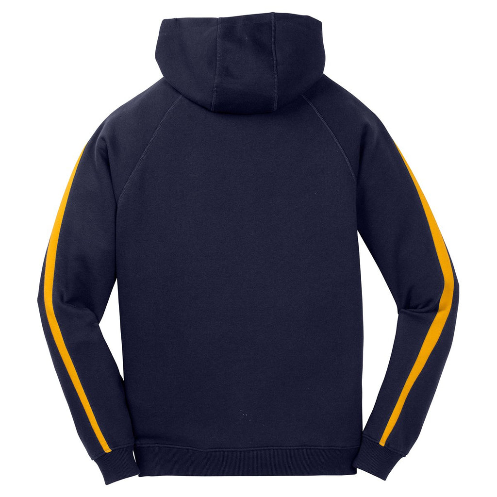 Sport-Tek Men's True Navy/ Gold Sleeve Stripe Pullover Hooded Sweatshirt