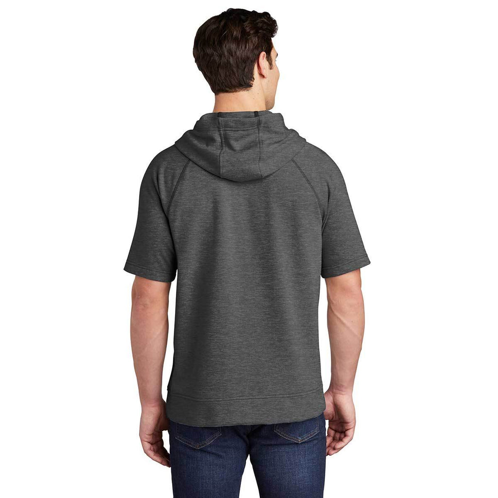 Sport-Tek Men's Dark Grey Heather PosiCharge Tri-Blend Wicking Fleece Short Sleeve Hoodie