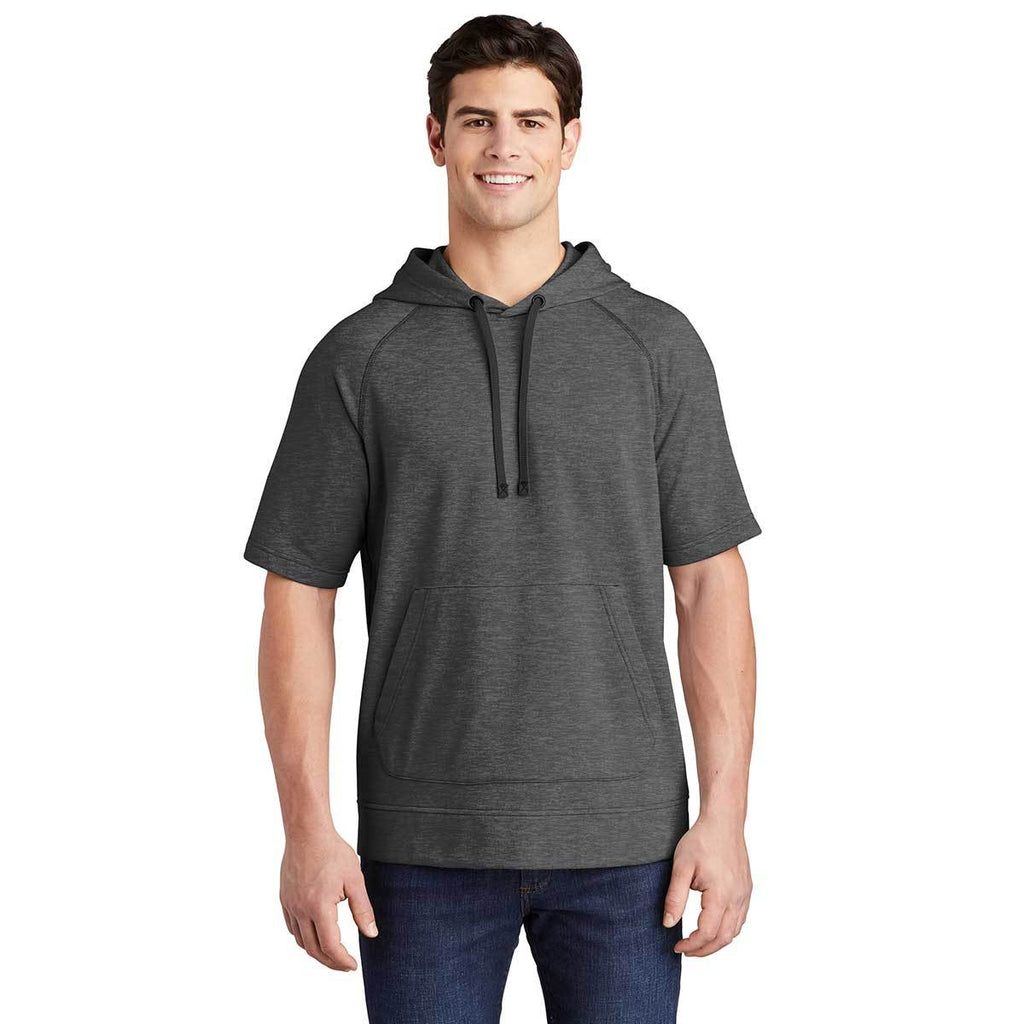 Sport-Tek Men's Dark Grey Heather PosiCharge Tri-Blend Wicking Fleece Short Sleeve Hoodie