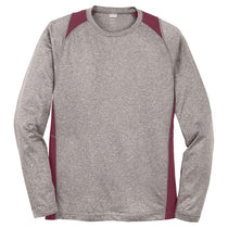 Sport-Tek Men's Vintage Heather/ Maroon Long Sleeve Heather Colorblock Contender Tee