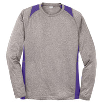 Sport-Tek Men's Vintage Heather/ Purple Long Sleeve Heather Colorblock Contender Tee