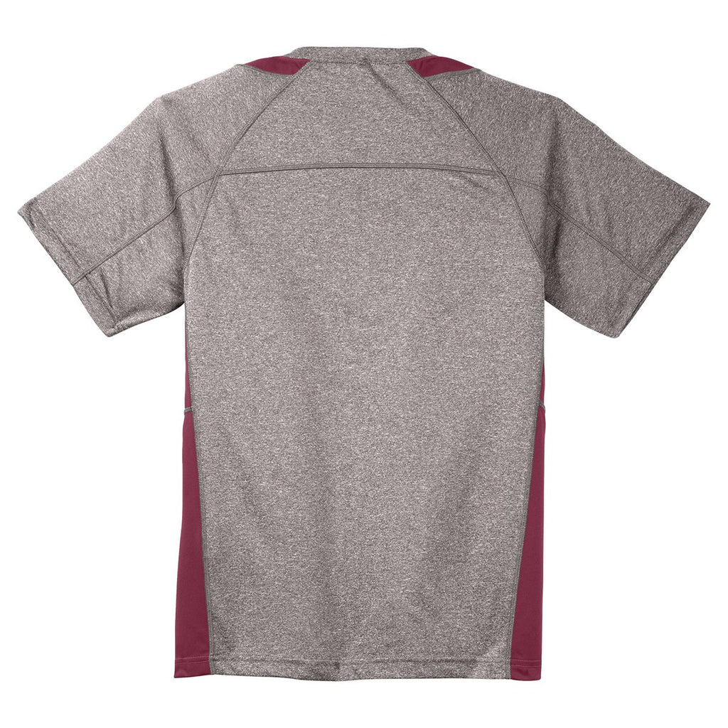 Sport-Tek Men's Vintage Heather/Maroon Heather Colorblock Contender Tee
