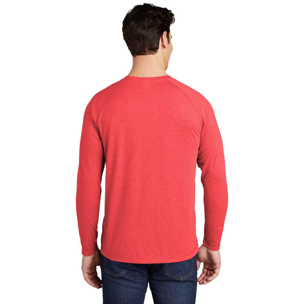Sport-Tek Men's True Red Heather PosiCharge Long Sleeve Tri-Blend Wicking Raglan Tee