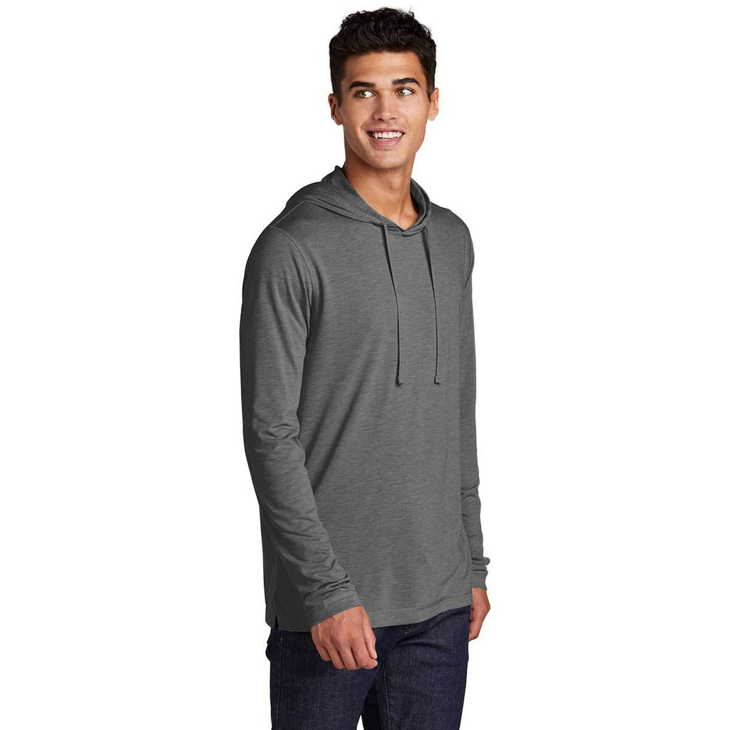 Sport-Tek Men's Dark Grey Heather Posicharge Tri-Blend Wicking Long Sleeve Hoodie