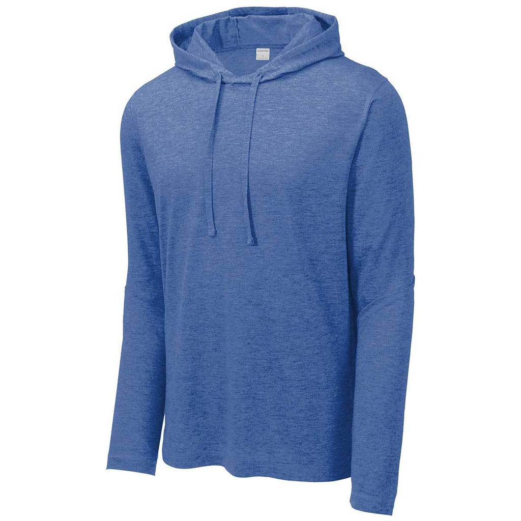 Sport-Tek Men's True Royal Heather Posicharge Tri-Blend Wicking Long Sleeve Hoodie