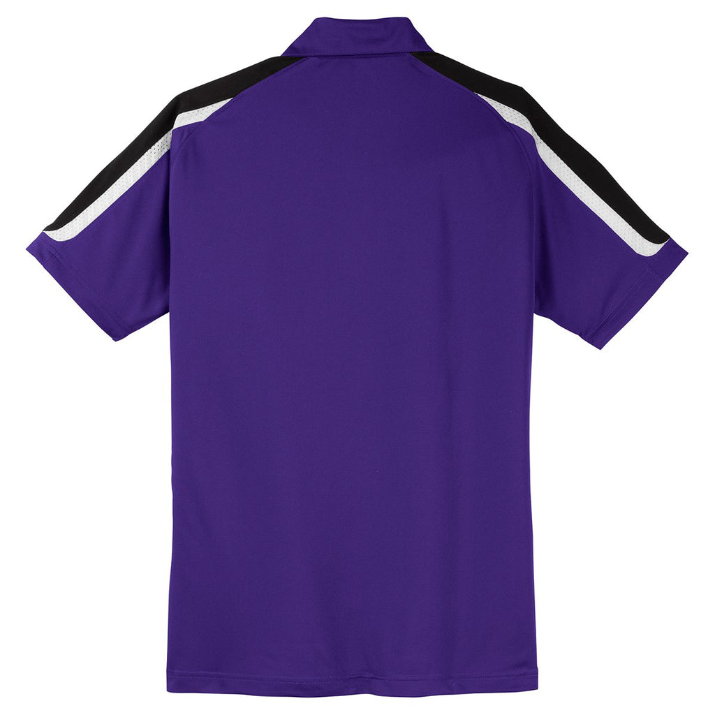 Sport-Tek Men's Purple/Black/White Tricolor Shoulder Micropique Sport-Wick Polo