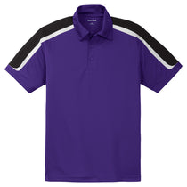 Sport-Tek Men's Purple/Black/White Tricolor Shoulder Micropique Sport-Wick Polo