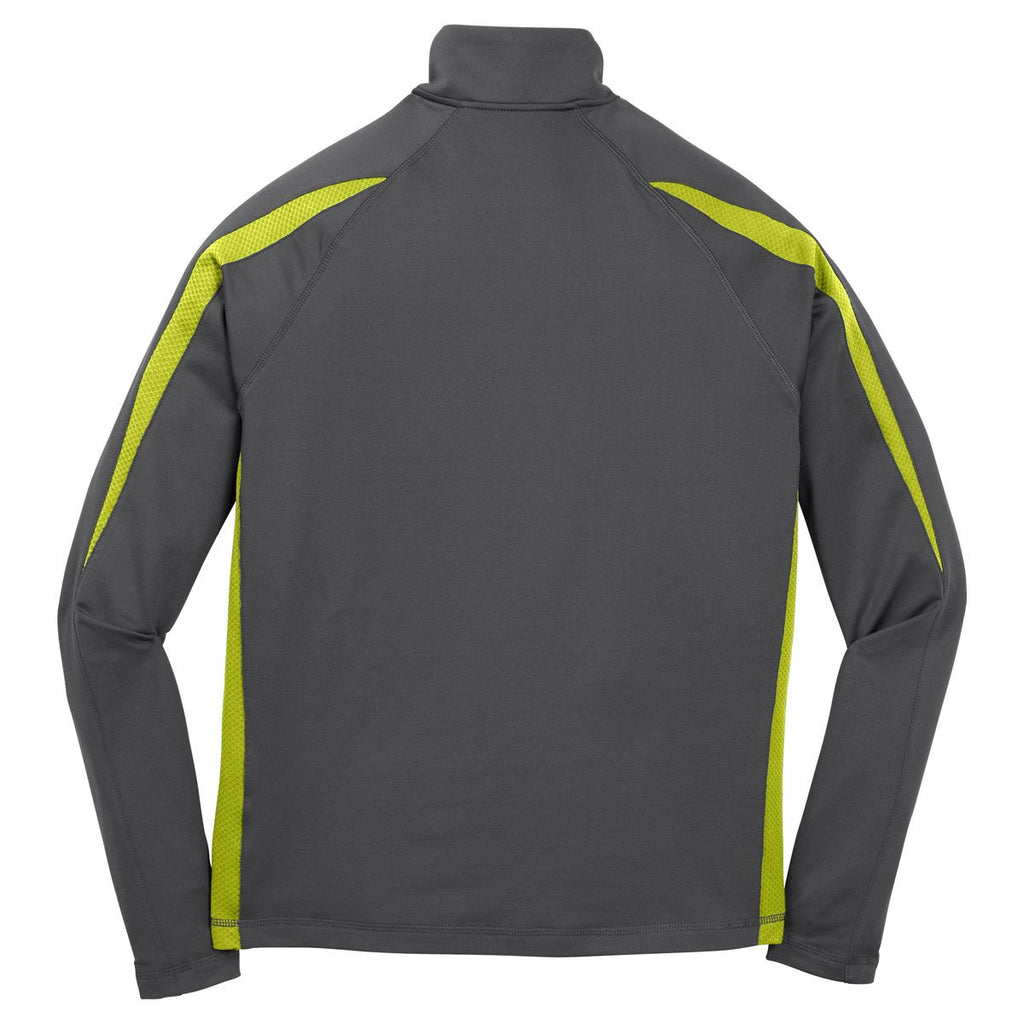Sport-Tek Men's Charcoal Grey/ Charge Green Sport-Wick Stretch 1/2-Zip Colorblock Pullover