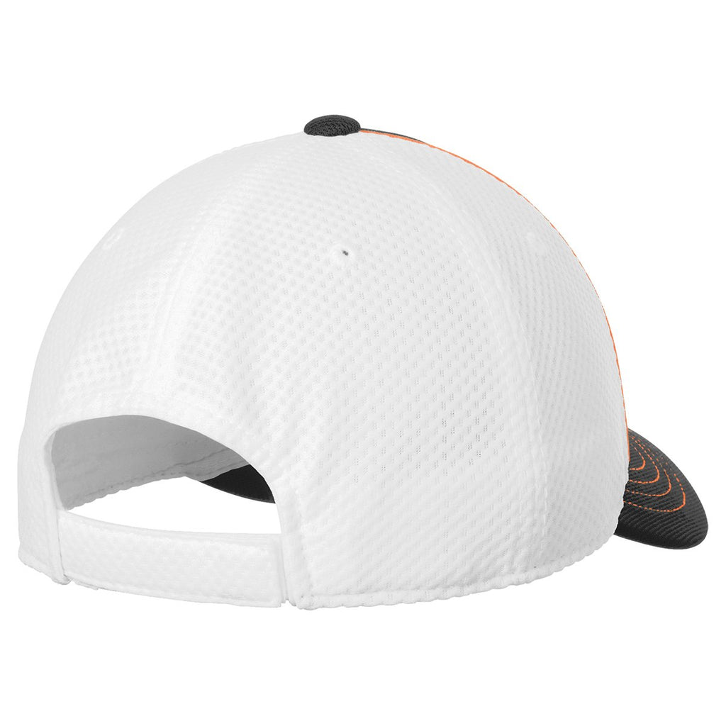 Sport-Tek Deep Orange/Black/White Piped Mesh Back Cap