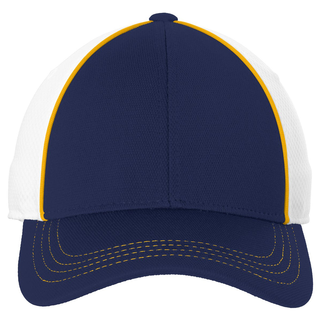 Sport-Tek Gold/True Navy/White Piped Mesh Back Cap