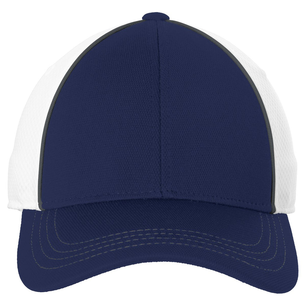 Sport-Tek Graphite/True Navy/White Piped Mesh Back Cap