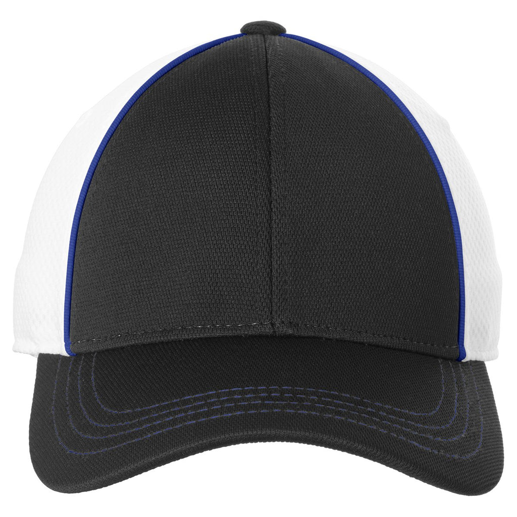 Sport-Tek True Royal/Black/White Piped Mesh Back Cap