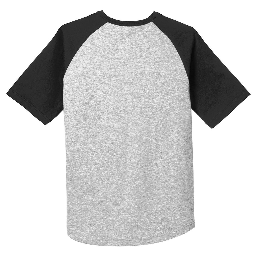 Sport-Tek Men's Heather Grey/ Black Short Sleeve Colorblock Raglan Jersey