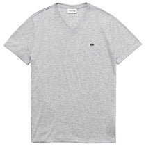 Lacoste Men's Silver Grey Chine Short Sleeve Pima Cotton Jersey V-Neck T-Shirt
