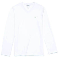 Lacoste Men's White Long Sleeve Pima Cotton Jersey V-Neck T-Shirt