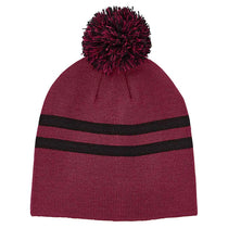Team 365 Sport Maroon/Black Striped Pom Beanie