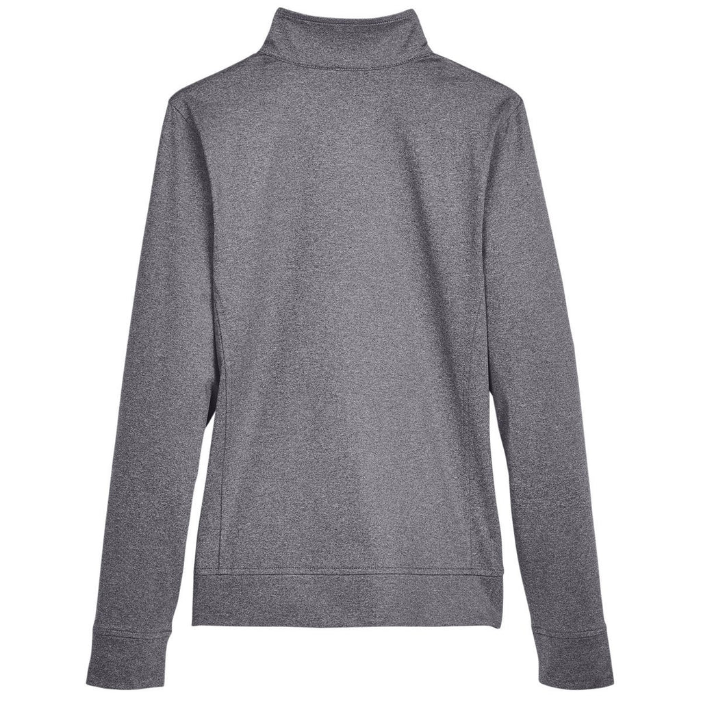 UltraClub Women's Charcoal Heather Navigation Heather Performacne Full-Zip