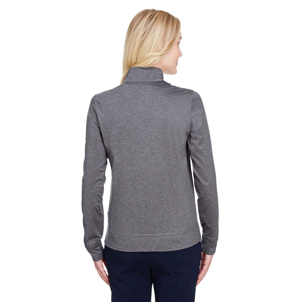 UltraClub Women's Charcoal Heather Navigation Heather Performacne Full-Zip