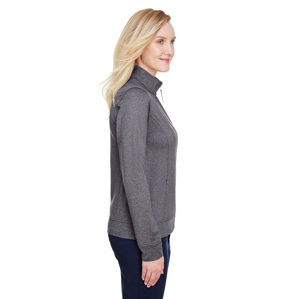 UltraClub Women's Charcoal Heather Navigation Heather Performacne Full-Zip