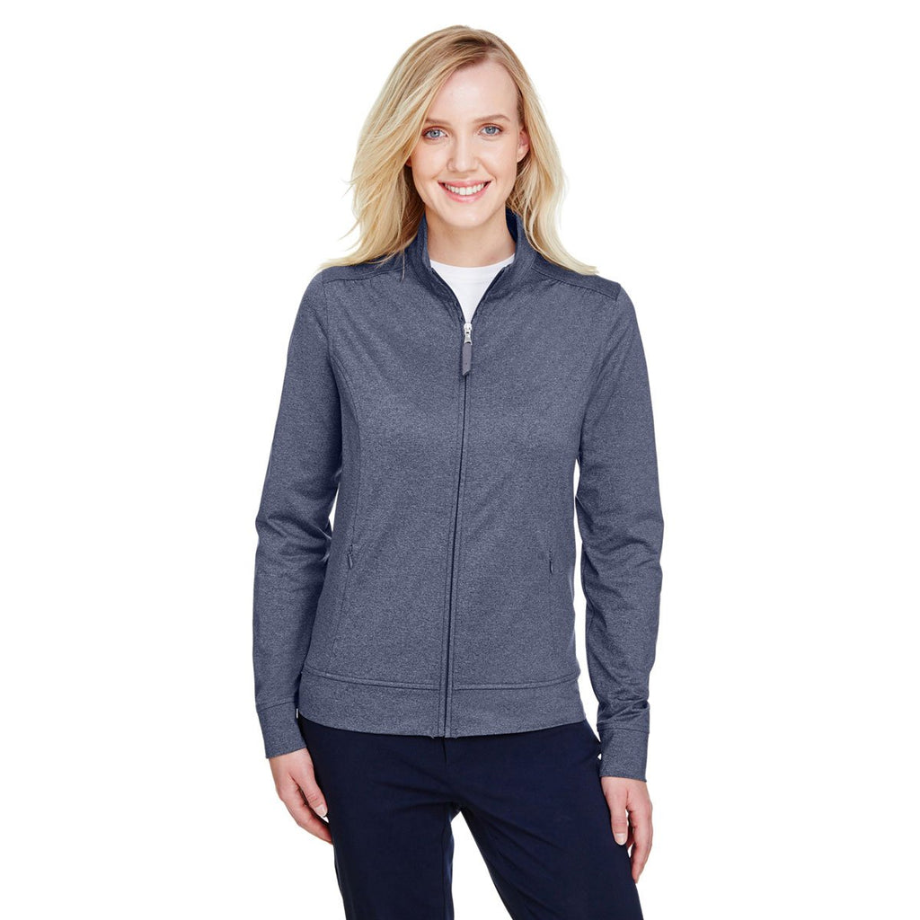 UltraClub Women's Navy Heather Navigation Heather Performacne Full-Zip