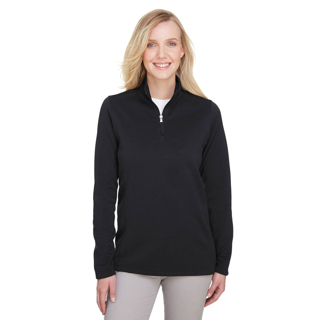 UltraClub Women's Black Coastal Pique Fleece Quarter-Zip