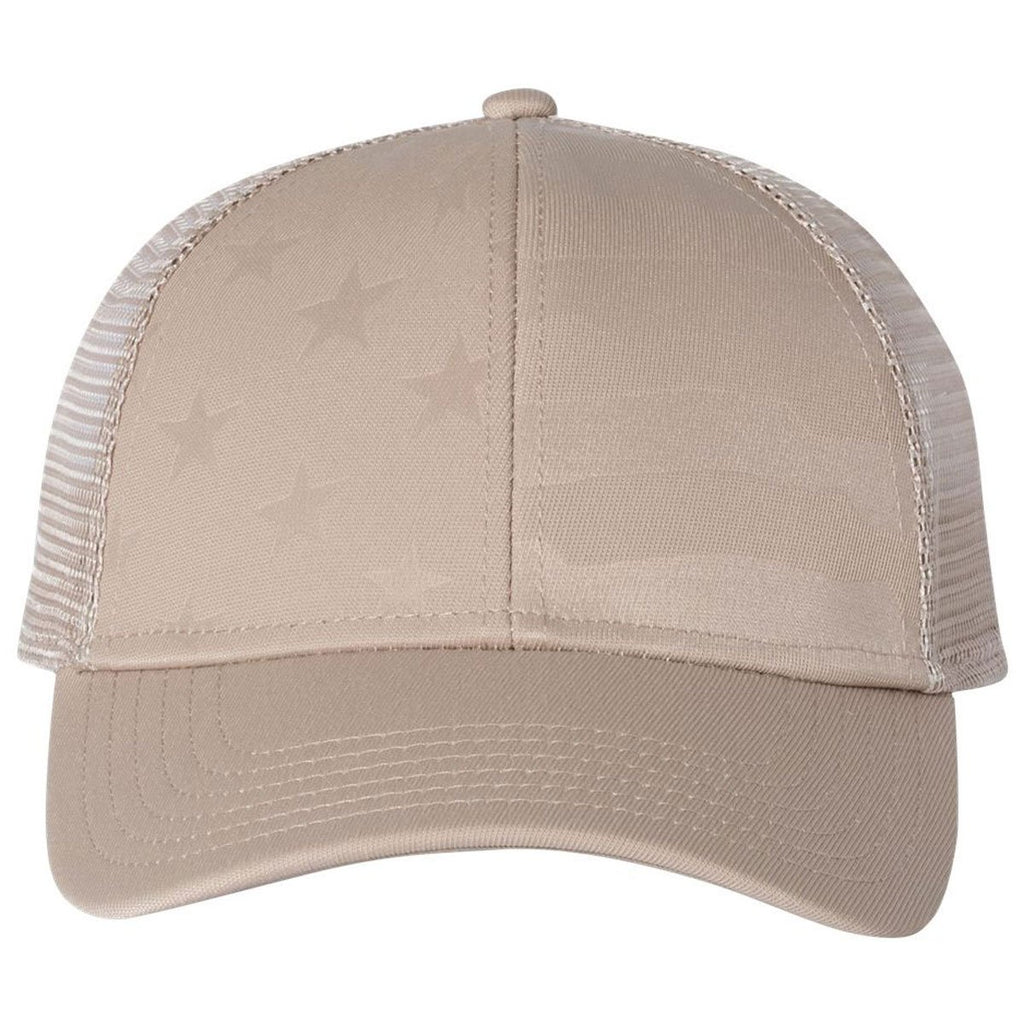 Outdoor Cap Khaki Debossed Stars and Stripes with Mesh Back