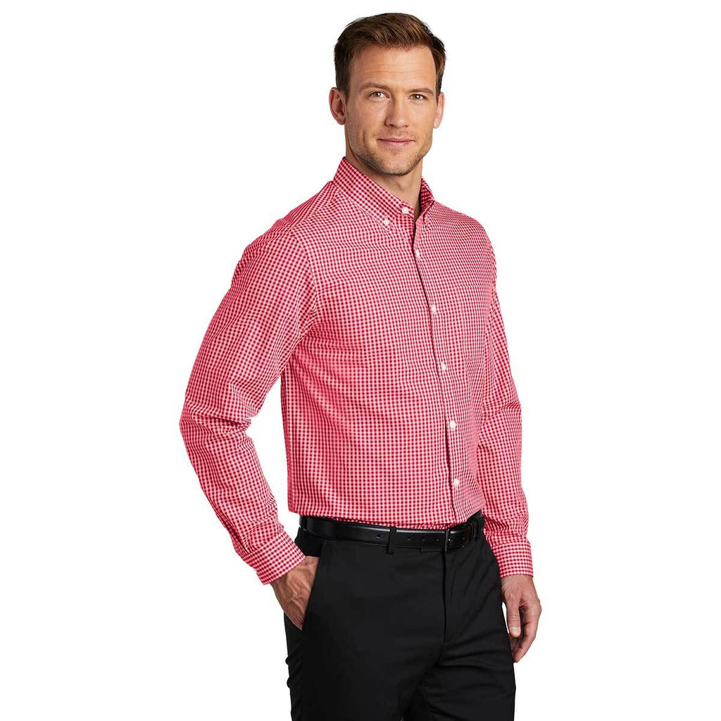 Port Authority Men's Rich Red/White Broadcloth Gingham Easy Care Shirt