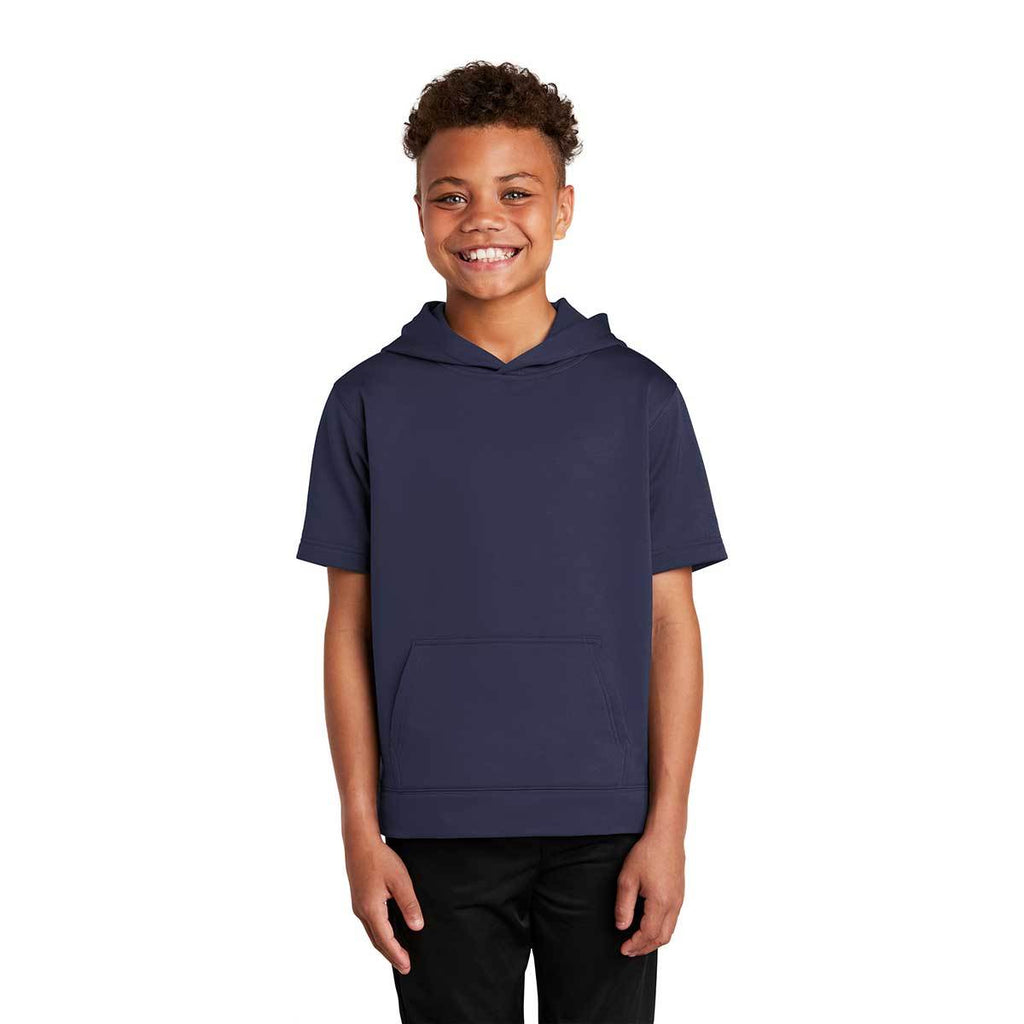 Sport-Tek Youth Navy Sport-Wick Fleece Short Sleeve Pullover Hoodie