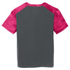 Sport-Tek Youth Iron Grey/Pink Raspberry CamoHex Colorblock Tee