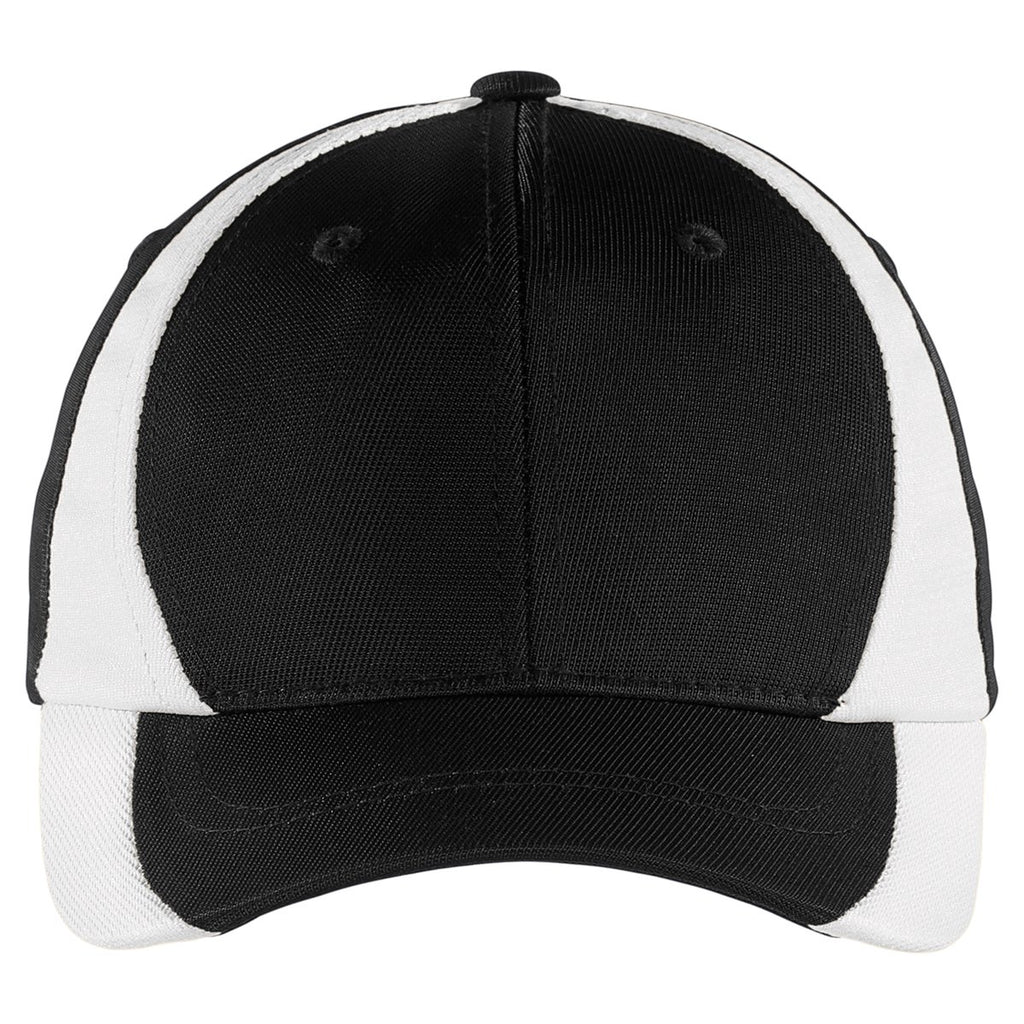 Sport-Tek Youth Black/White Dry Zone Nylon Colorblock Cap